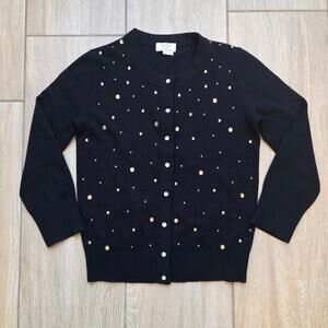 Kate Spade Black Wool Cashmere Embellished Crystal Cardigan Sweater S